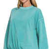 Zenana Soft Fleece Pigment Dye Round-neck Sweatshirts - LT TEAL