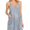 Zenana Enzyme Stone Washed Lyocell Mini Dress - LIGHT