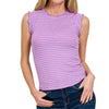 Zenana Ribbed Ruffle Trim Sleeveless Stripe Top - B LAVENDER/WHITE