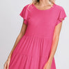 Heimish Full Size Tiered Round Neck Ruffle Sleeve Top Plus Size - Hot Pink