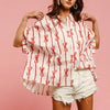 BiBi Bow Ribbon Woven Printed Button Down Shirt - OFF WHITE/RED