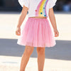 Children's Rainbow Ruffle Sleeve Top and Tulle Skirt Set - White