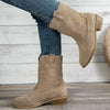 Suede Block Heel Western Boots - Khaki