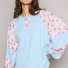 POL Round Neck Balloon Floral Long Sleeve Top - Sky Blue Multi