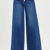 RISEN Full Size Mid Rise Wide Side Pintuck Jeans with Front Drawstring Plus Size - DARK