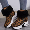 Fuzzy Side Zipper Platform Ankle Boots - Leopard