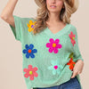 BiBi Flower Patches Dolman Sleeve Lightweight Sweater - SAGE
