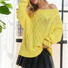 ADORA Cable Knit Off Shoulder Sweater - YELLOW