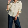 Umgee Full Size Embroidered Detail Button Down Shirt Plus Size - ECRU