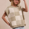 BiBi Checker With Stripes Pattern Sleeveless Sweater - OLIVE/IVORY