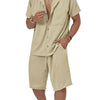 Men's Plus Size Button Up Short Sleeve Shirt and Shorts Set - Khaki