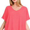 Zenana Ribbed V-Neck Short-Sleeve Knit Top - CORAL