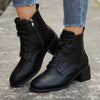 Lace-Up Ankle Boots with Zipper - Black