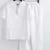 Men's Plus Size V-Neck Short Sleeve Top and Pants Set - White