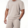 Men's Full Size Textured Round Neck Top and Shorts Set Plus SIze - Khaki