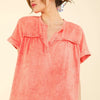 VERY J Nochted Short Sleeve Washed T-Shirt - Coral