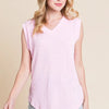 BOMBOM Rib Knit V-Neck Tank - PINK