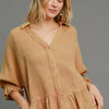 Umgee Full Size Mineral Washed Cotton Gauze Top Plus Size - LATTE