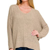 Zenana Dolman Sleeve V-Neck Sweater - LT MOCHA