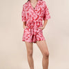 VERY J Oversized Printed Button Down Resort Romper - Pink