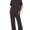 Zenana Slub Short Sleeve T-Shirt and Pants Set - BLACK