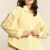 J.NNA Button Down Lace Long Sleeve Waffle Shirt - Yellow