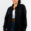 American Bazi Full Size Button Up Distressed Denim Jacket - Black