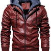 Men's Plus Size Zip Up Drawstring Hooded Jacket - Wine Red