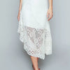 POL Ruffled Floral Lace Skirt with Unbalanced Hem - OFF WHITE