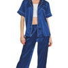 Zenana Satin Short Sleeve Top and Pants Pajama Set - LT NAVY