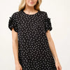 And The Why Embellished Sleeve Polka Dots Shift Dress - Black