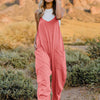 Double Take Full Size Sleeveless V-Neck Pocketed Jumpsuit - Coral