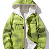 Men's Full Size Hooded Fleece Lined Windproof Jacket Plus Size - Yellow-Green