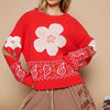 POL Flower Lace Patch Long Sleeve Sweater - Red