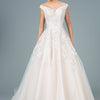 Embroidery Embellished Mesh A-Line Wedding Gown w/ Tail - Ivory/Cream