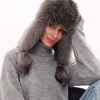 Genuine Silver Fox Fur Genuine Leather Hat - Silver Fox/Black Leather