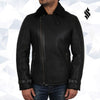 Mens Luxury Aviator Black Leather Shearling Sheepskin Flying Coat - Black