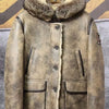 Men’s Hooded Shearling Collar Leather Bomber Jacket - -
