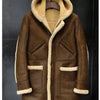 Men's Hooded Sheepskin Shearling Leather Jacket - -