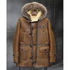 Men’s Bomber Hooded Mink Fur Shearling Leather Long Jacket Coat - -