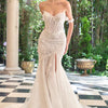 Fitted Gown an Illusion Corset Bodice and Dimensional Floral Lace - Off White-Nude