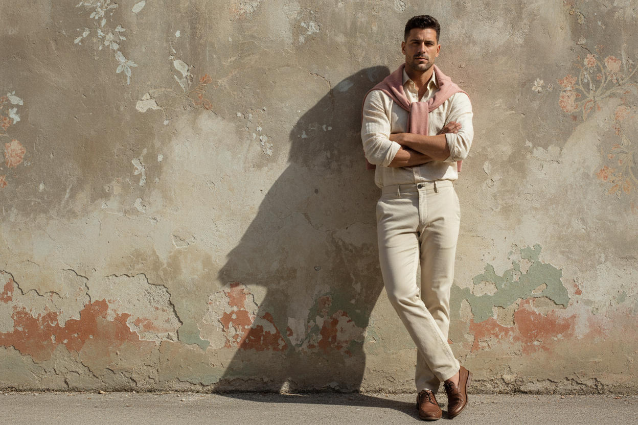 Wide-leg chinos for men styled for casual and smart-casual looks