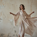 Woman wearing a flowy kimono layered over a casual outfit for an elegant everyday look