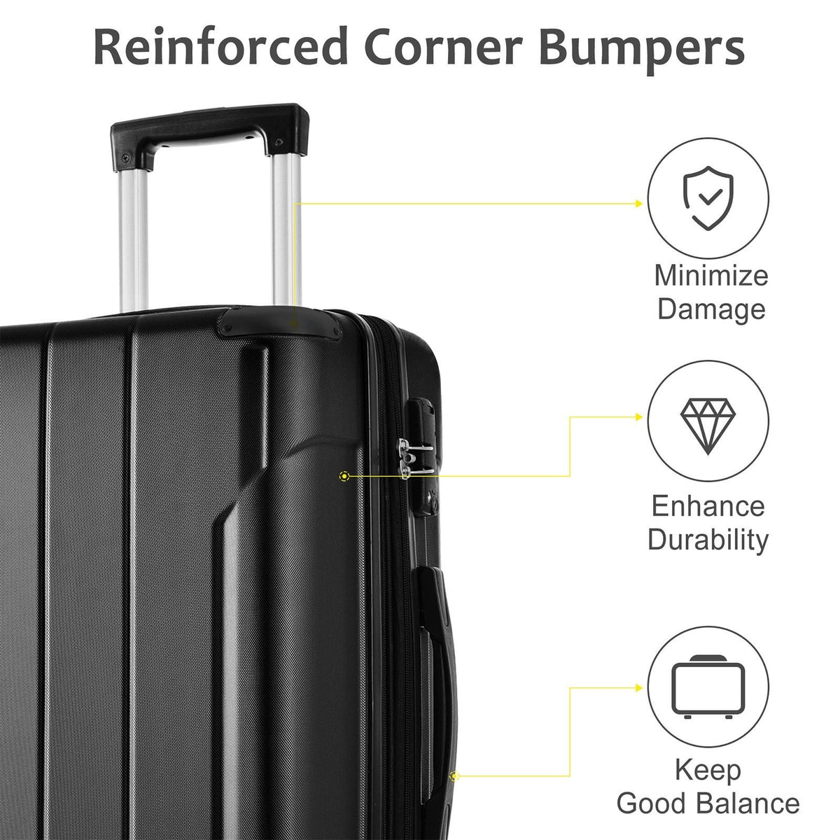 HouseOfZazla 24-inch black expandable ABS hardshell suitcase with double wheels
