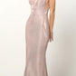 Juliet 695 Glitter Sheath Dress Floor Length Deep-V Neckline