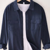 Men's Button Up Long Sleeve Shirt - Dark Blue