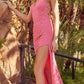 Juliet 266 Embroidered Lace Fitted Evening Dress Side Slit