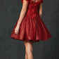 Juliet 861 Floral Embroidered Glitter Mesh Short A-Line Dress