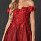 Juliet 861 Floral Embroidered Glitter Mesh Short A-Line Dress
