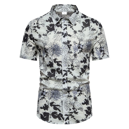 Men's Plus Size Floral Print Short Sleeve Button Down Shirt - Farnelli